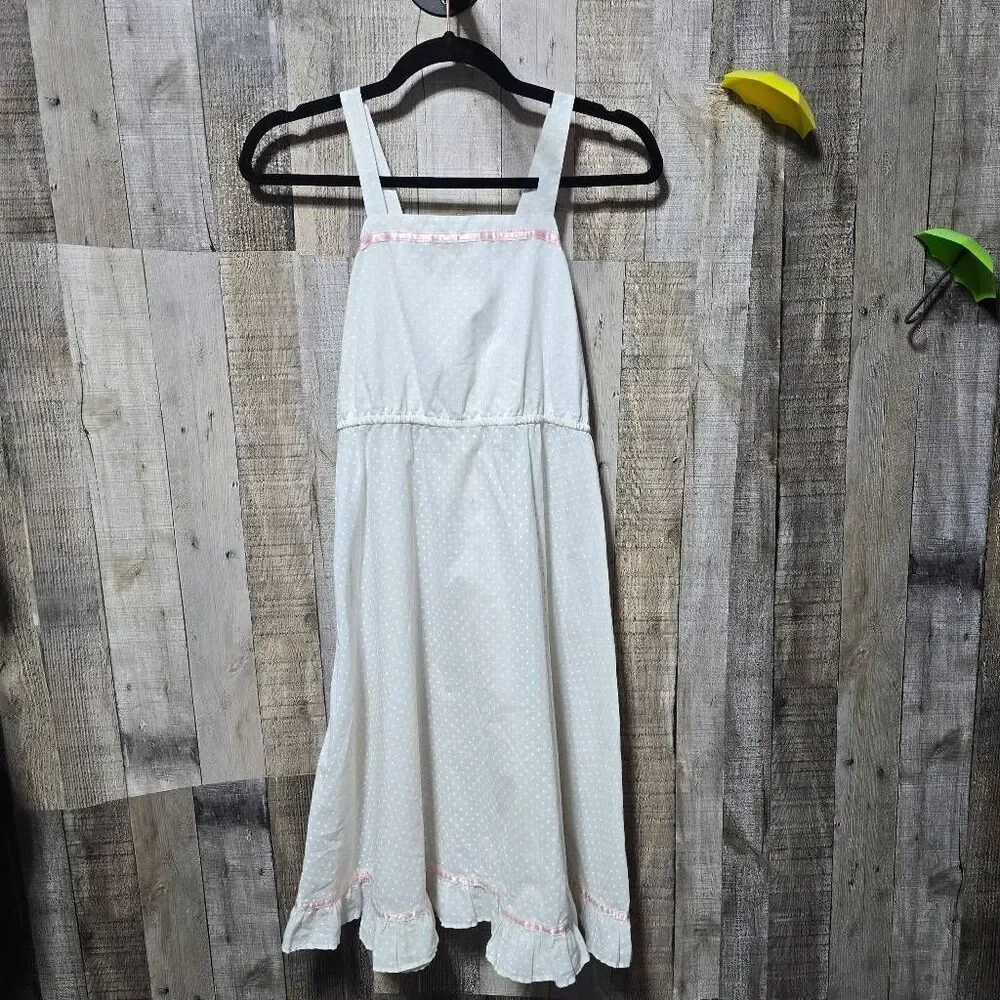 Snippy California Vintage 60s White Polka Dot Tank Midi Shift Dress Girls 14 Ret